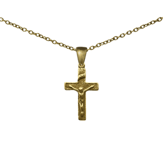 Vintage Yellow Bronze Simple Christening Crucifix, 7/8 inch