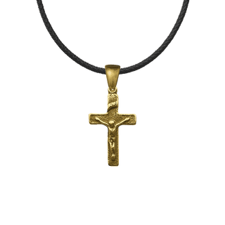 Vintage Yellow Bronze Simple Christening Crucifix, 7/8 inch