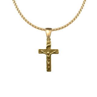 Vintage Yellow Bronze Simple Christening Crucifix, 7/8 inch