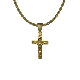 Vintage Yellow Bronze Simple Christening Crucifix, 7/8 inch