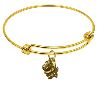 Vintage Yellow Bronze Rose Medal Bangle Bracelet