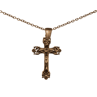 Vintage Bronze Flowers and Scrolls Crucifix