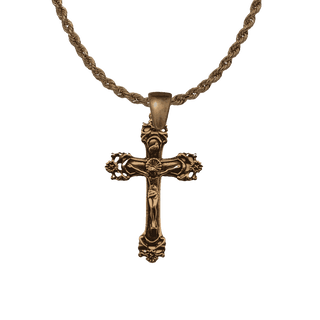 Vintage Bronze Flowers and Scrolls Crucifix