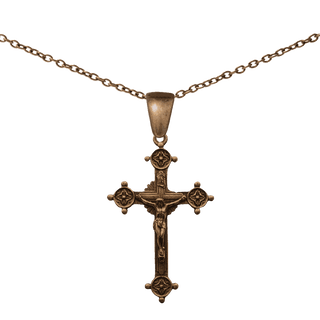 Vintage Bronze Trinity Form Crucifix with Flowers