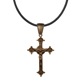 Vintage Bronze Trinity Form Crucifix with Flowers