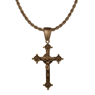 Vintage Bronze Trinity Form Crucifix with Flowers