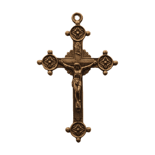 Vintage Bronze Trinity Form Crucifix with Flowers