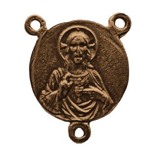 Vintage Bronze Sacred Heart and Veiled Virgin Rosary Center
