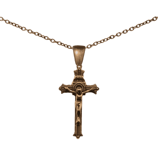 Vintage Bronze Beaded Line Crucifix, 2 inch