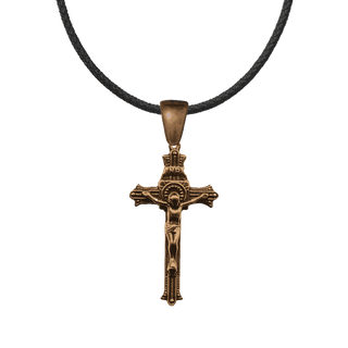 Vintage Bronze Beaded Line Crucifix, 2 inch