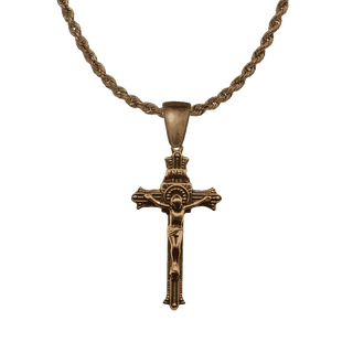 Vintage Bronze Beaded Line Crucifix, 2 inch