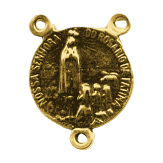 Vintage Yellow Bronze Fatima and Sacred Heart Rosary Center — reverse