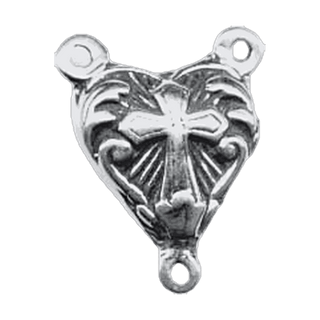 Vintage White Bronze Puffy Heart Rosary Center with Cross