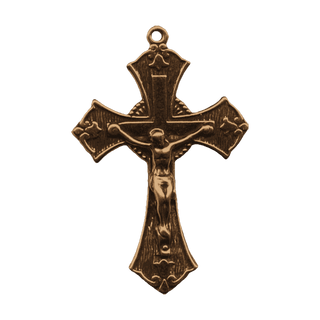 Vintage Bronze Etched Tulips Crucifix