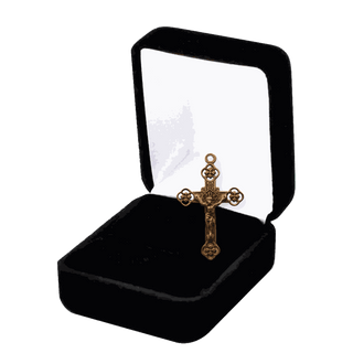 Vintage Bronze Engraved Flowers Crucifix, France
