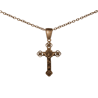 Vintage Bronze Engraved Flowers Crucifix, France