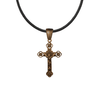 Vintage Bronze Engraved Flowers Crucifix, France