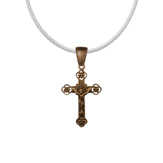 Vintage Bronze Engraved Flowers Crucifix, France
