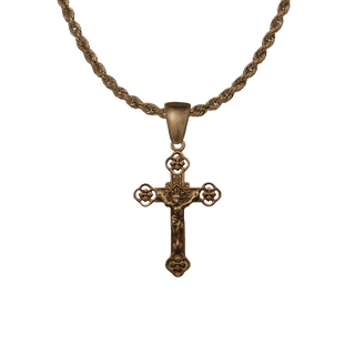 Vintage Bronze Engraved Flowers Crucifix, France
