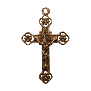 Vintage Bronze Engraved Flowers Crucifix, France