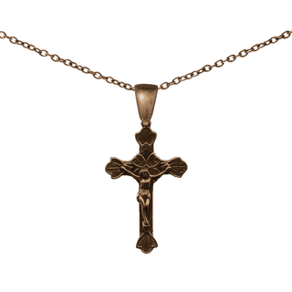 Vintage Bronze Flowering Crucifix with Etched Leaves