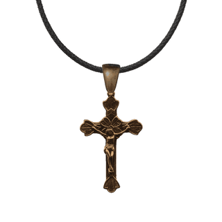 Vintage Bronze Flowering Crucifix with Etched Leaves