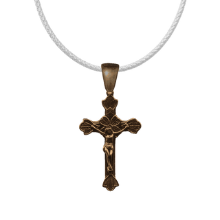 Vintage Bronze Flowering Crucifix with Etched Leaves