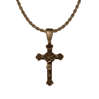 Vintage Bronze Flowering Crucifix with Etched Leaves