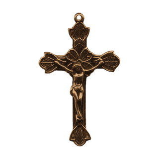 Vintage Bronze Flowering Crucifix with Etched Leaves