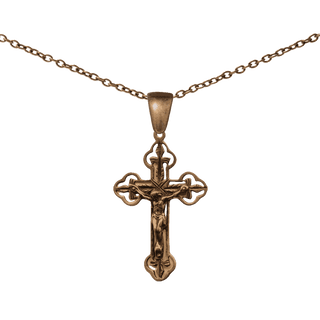 Vintage Bronze Pierced Fleur-de-Lis Crucifix