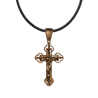 Vintage Bronze Pierced Fleur-de-Lis Crucifix