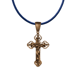 Vintage Bronze Pierced Fleur-de-Lis Crucifix