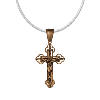 Vintage Bronze Pierced Fleur-de-Lis Crucifix