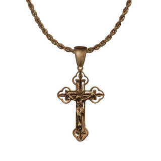 Vintage Bronze Pierced Fleur-de-Lis Crucifix