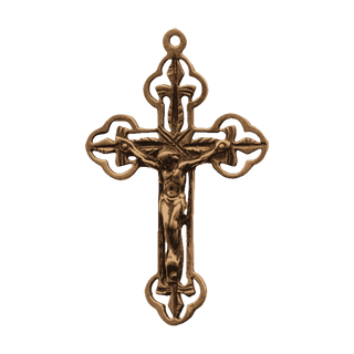 Vintage Bronze Pierced Fleur-de-Lis Crucifix