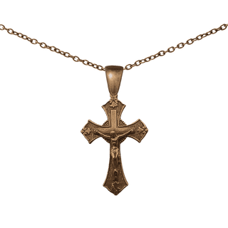 Vintage Bronze Patterned Crucifix with Trefoils