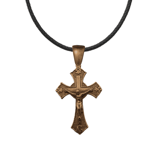 Vintage Bronze Patterned Crucifix with Trefoils