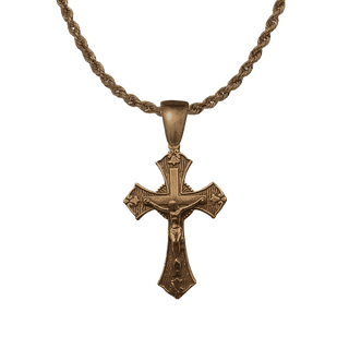 Vintage Bronze Patterned Crucifix with Trefoils