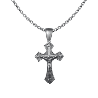 Vintage White Bronze Patterned Crucifix with Trefoils