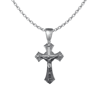 Vintage White Bronze Patterned Crucifix with Trefoils