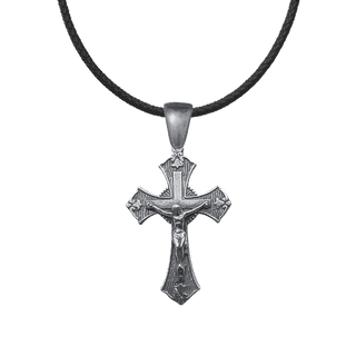 Vintage White Bronze Patterned Crucifix with Trefoils