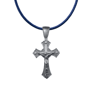 Vintage White Bronze Patterned Crucifix with Trefoils