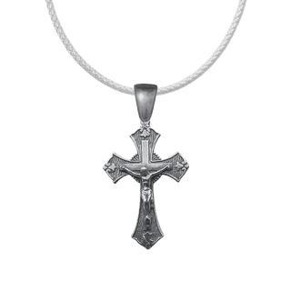 Vintage White Bronze Patterned Crucifix with Trefoils