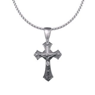 Vintage White Bronze Patterned Crucifix with Trefoils