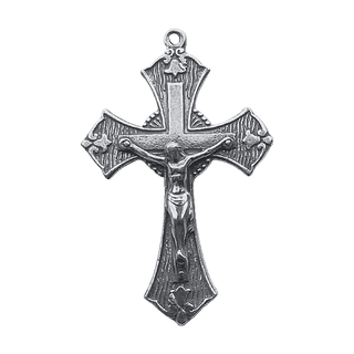 Vintage White Bronze Patterned Crucifix with Trefoils