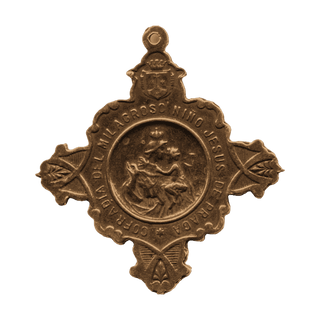 Vintage Bronze Infant of Prague Confraternity Medal — reverse