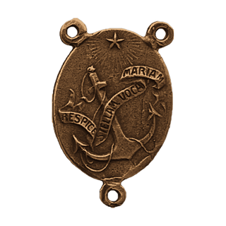 Vintage Bronze Stella Maris Rosary Center, Oval — reverse