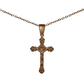 Vintage Bronze Budded Heart Crucifix