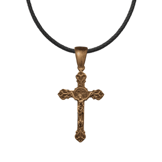 Vintage Bronze Budded Heart Crucifix