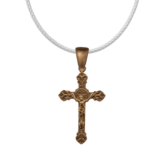 Vintage Bronze Budded Heart Crucifix